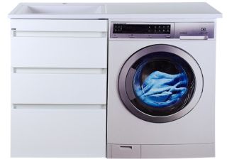 Напольная тумба под раковину Misty Фостер под стиральную машину 55см с тремя ящиками белый